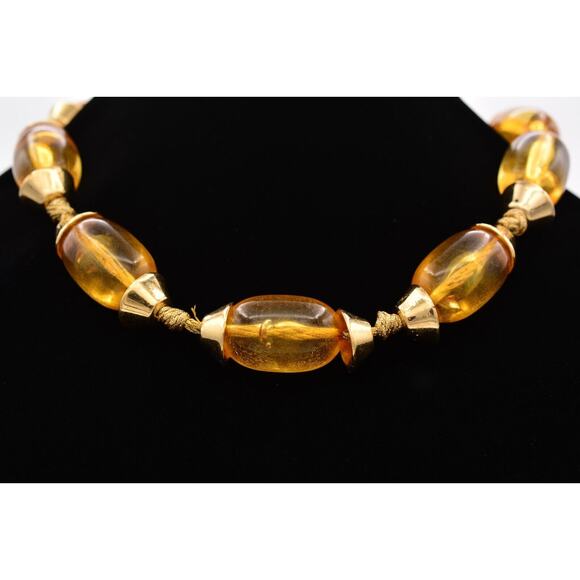 Givenchy Vintage Lucite Necklace Orange Gold Chunky Runway Signed 1980s Bin6A - Picture 1 of 12